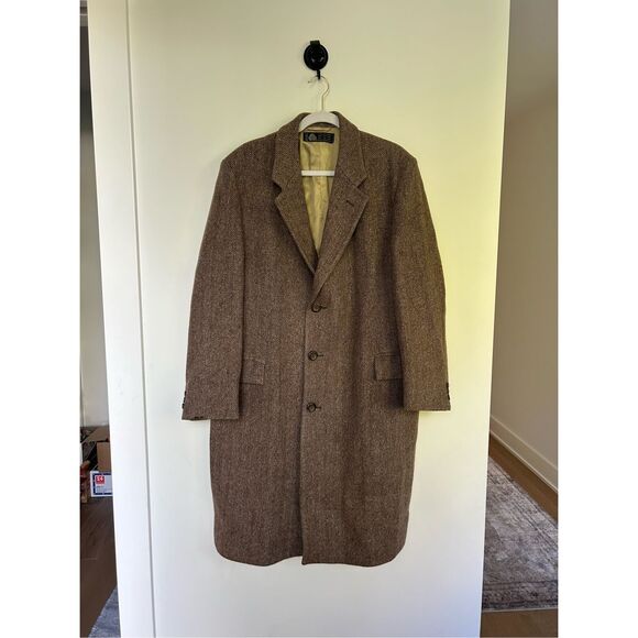 Vintage Witty Brothers Wool Tweed Herringbone Long Overcoat Brown Women's XL - Picture 3 of 6